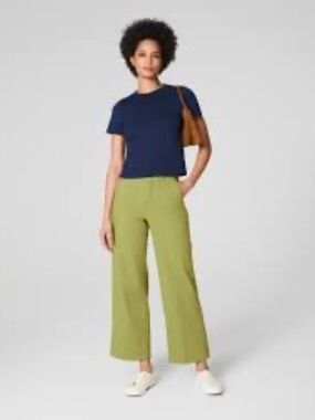SPANX supersmooth Stretch Twill Cropped Wide Leg Pant Green 1X Tall